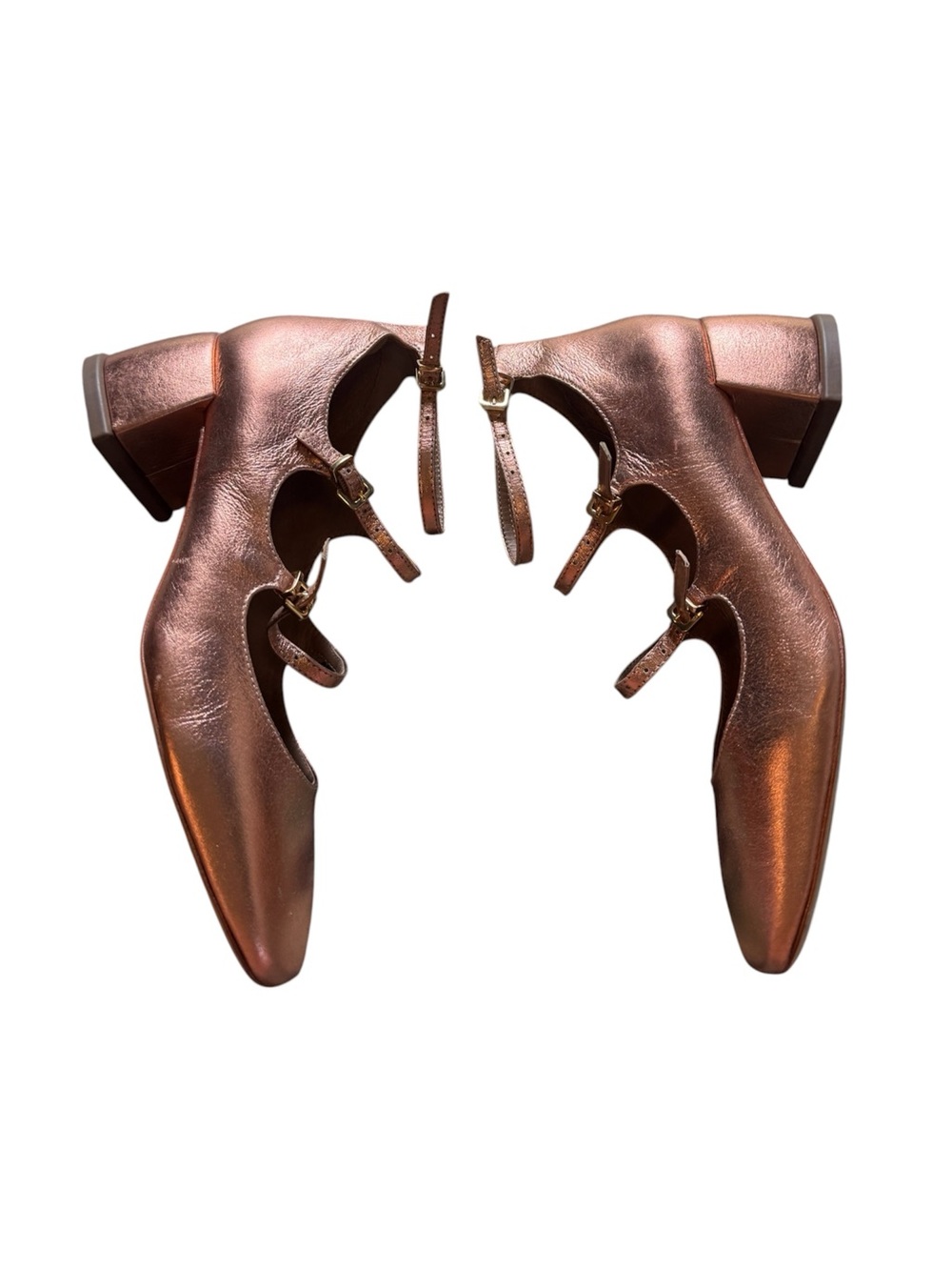 Vicenza Rose Gold Metallic Leather Mary Jane Block Heel Pumps Made in Brazil